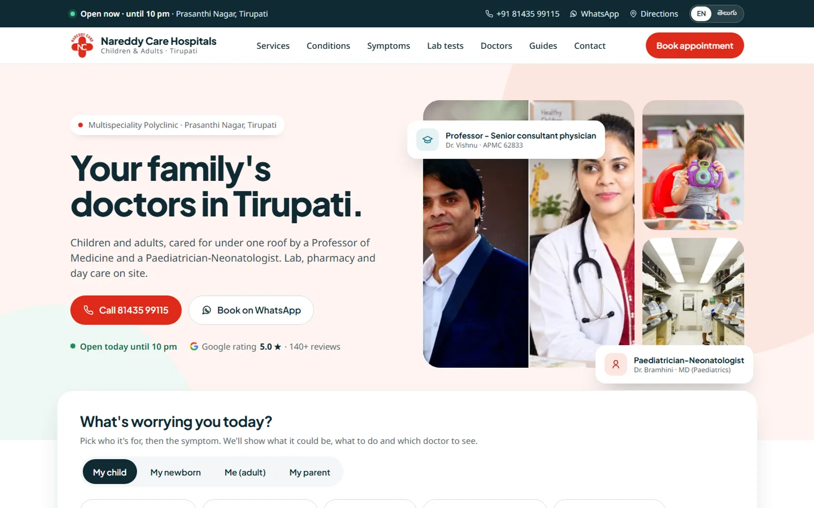 Nareddy Care Hospitals case study - A bilingual website for a family hospital in Tirupati